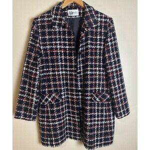 Vintage DaRue of California Tweed Coat Red Black White Overcoat Sz 14 XL
